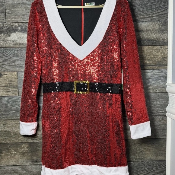 Tipsy Elves Santa Shift Dress Sequin Red White Trim Belted Christmas 1X NWT - Picture 4 of 12